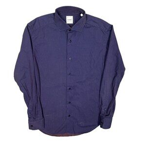 Alex Ingh Dress Shirt Made in Italy Polka Dot Blue Cotton Long Sleeve 15 Small